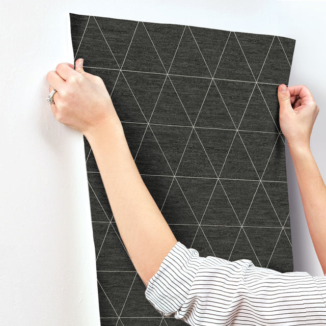 Ridge Midnight Black Geometric Triangles Prepasted Wallpaper - York OM3613