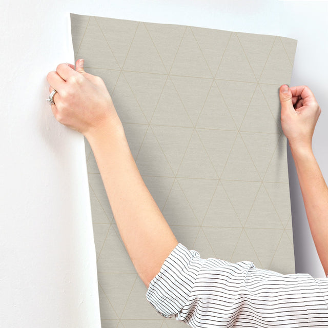 Ridge Taupe Geometric Wallpaper with Linear Triangle Motif - York OM3614