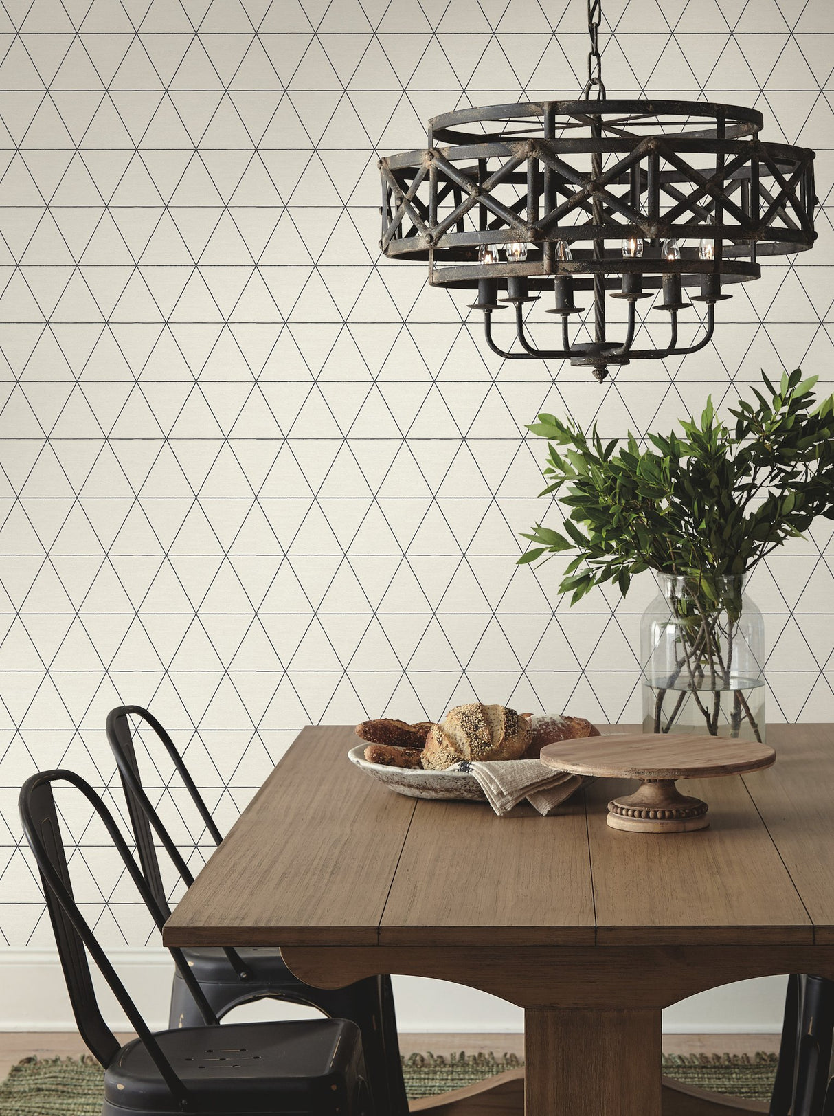 Ridge White & Black Wallpaper with Geometric Triangle Pattern, Modern Style - York OM3615