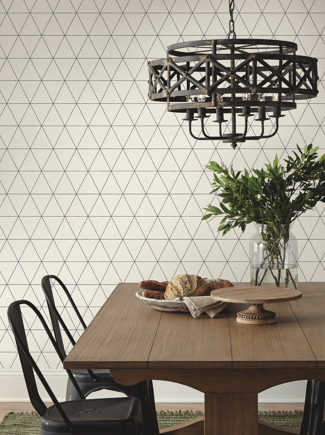 Ridge White & Black Wallpaper with Geometric Triangle Pattern, Modern Style - York OM3615