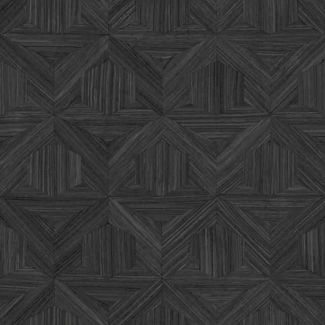Parquet Black Wallpaper with Wood Inlay Honeycomb Motif - York OM3621