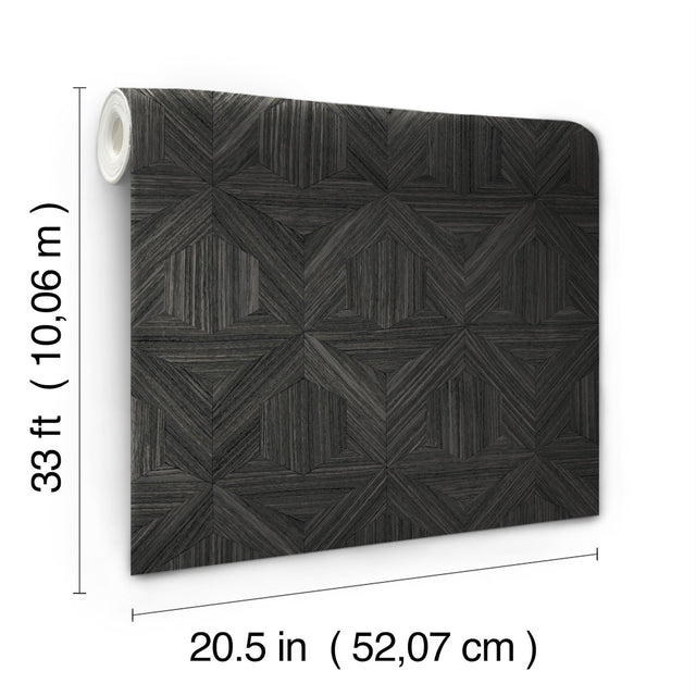 Parquet Black Wallpaper with Wood Inlay Honeycomb Motif - York OM3621