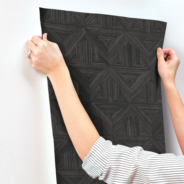 Parquet Black Wallpaper with Wood Inlay Honeycomb Motif - York OM3621