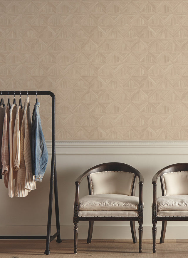 Parquet Beige Wallpaper with Geometric Wood Inlay Motif - York OM3623
