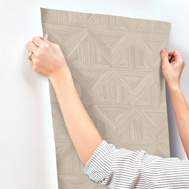 Parquet Beige Wallpaper with Geometric Wood Inlay Motif - York OM3623