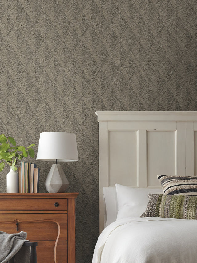 Belmont Brown Wallpaper with Woven Diamond Woodgrain Motif - York OM3631