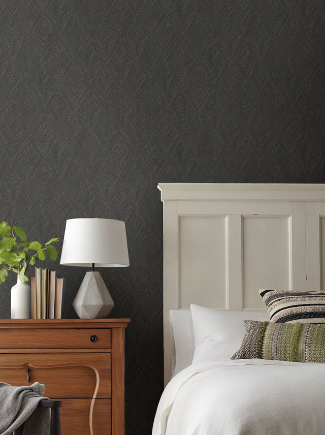 Belmont Black Wallpaper with Woven Diamond Geometric Motif - York OM3632
