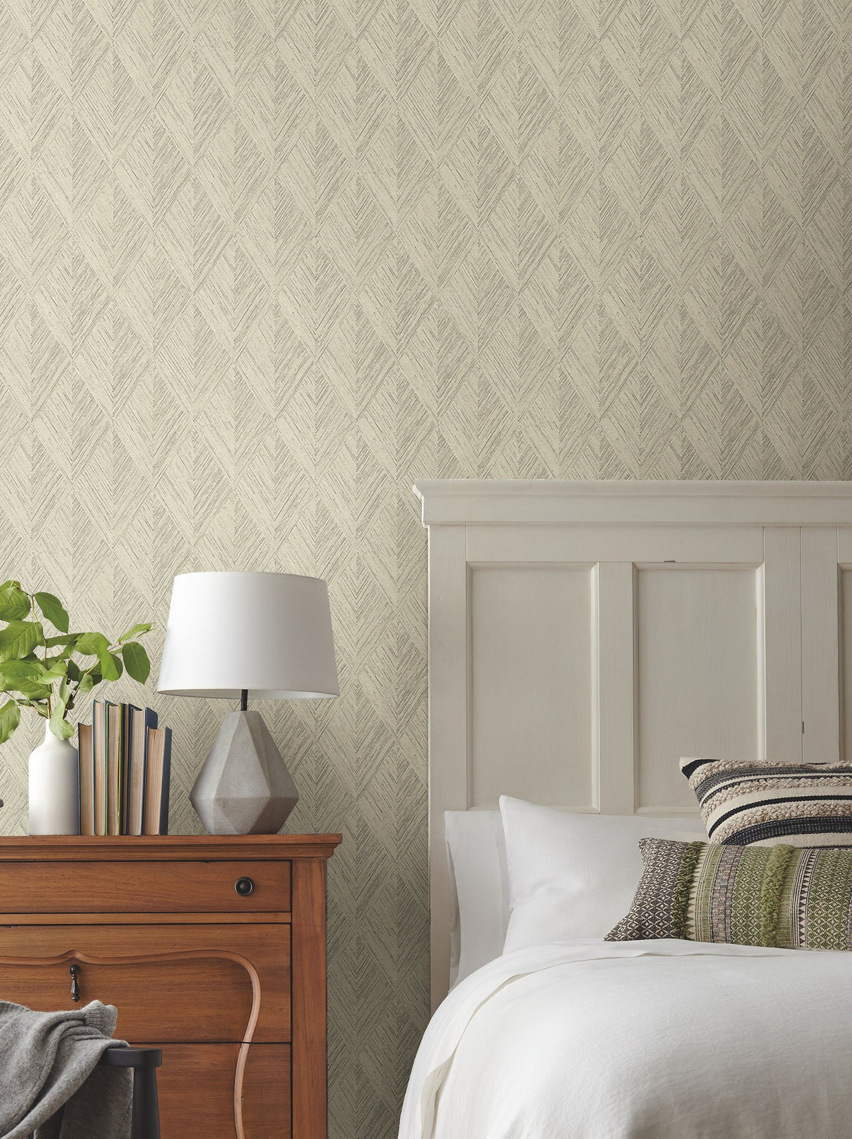 Belmont Beige Woven Diamond Wood Wallpaper- Magnolia Home OM3633