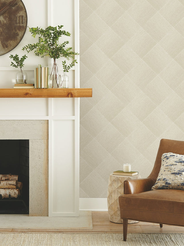 Channel Tan Geometric Wallpaper with Rugged Diamond Motif - York OM3643