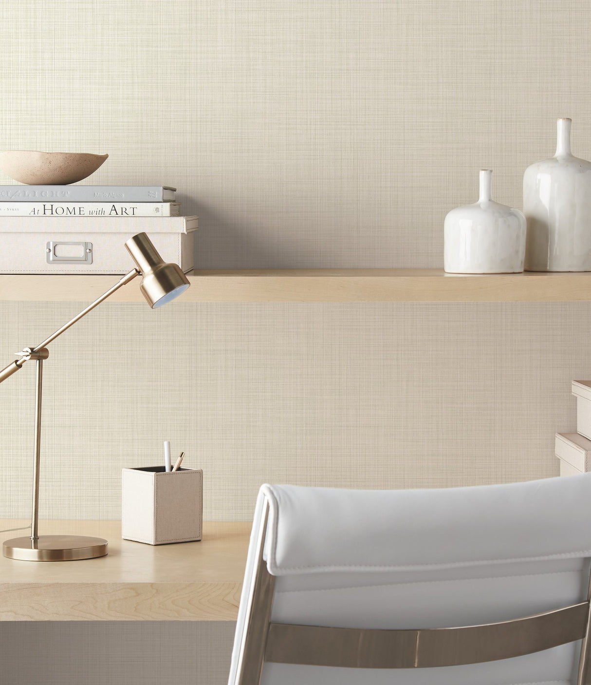 Traverse Cream Wallpaper with Crosshatch Weave Pattern - York OM3653