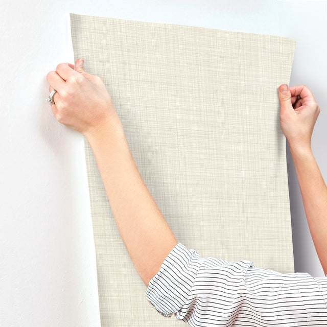 Traverse Cream Wallpaper with Crosshatch Weave Pattern - York OM3653