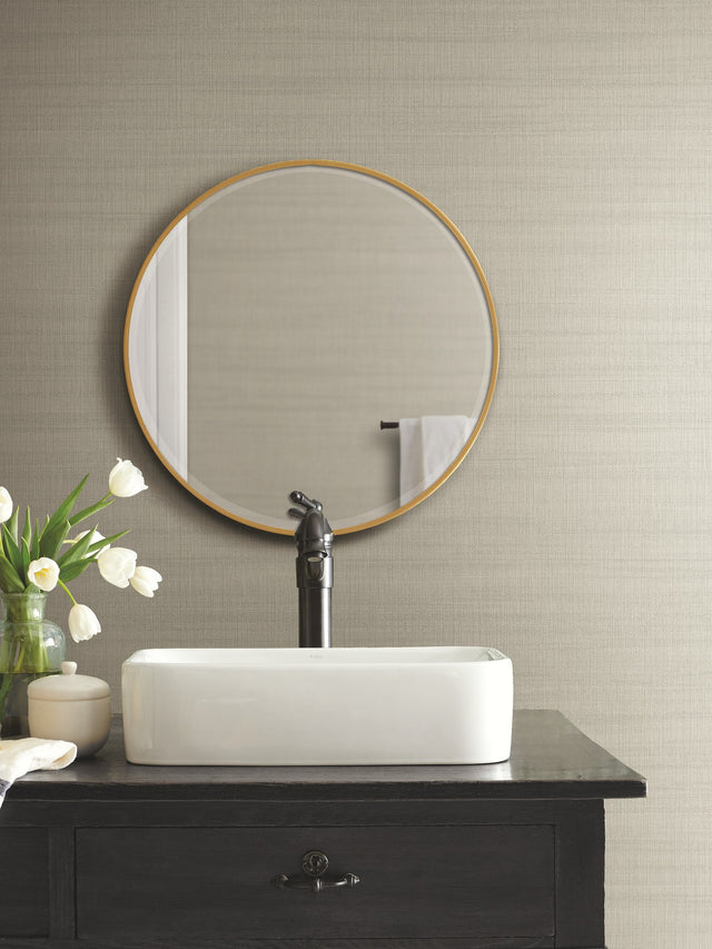 Washed Linen Cotton Beige Prepasted Wallpaper, Sure Strip Solids - York OM3661