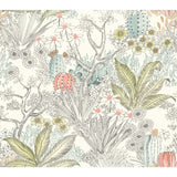 Flowering Desert Grey Wallpaper with Southwestern Floral and Cactus Motif - York ON1613
