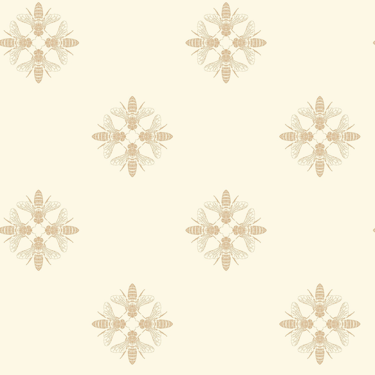 Honey Bee Gold & Cream Wallpaper with Metallic Bee Medallion Pattern - York ON1641