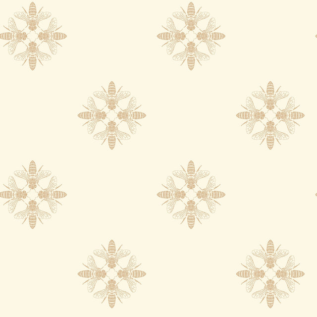 Honey Bee Gold & Cream Wallpaper with Metallic Bee Medallion Pattern - York ON1641