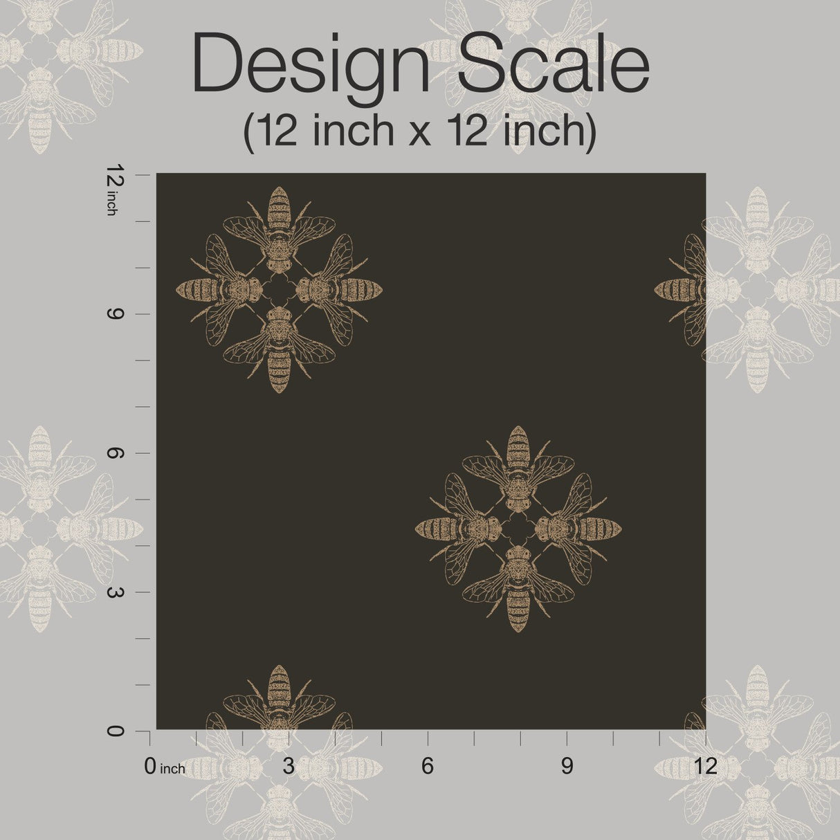 Honey Bee Gold & Black Wallpaper with Metallic Bee Medallion Pattern - York ON1642