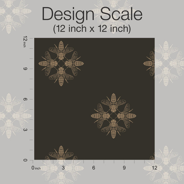 Honey Bee Gold & Black Wallpaper with Metallic Bee Medallion Pattern - York ON1642