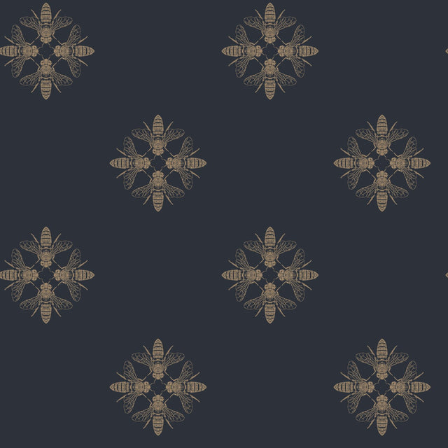 Honey Bee Gold & Navy Prepasted Wallpaper with Animal Motif - York ON1644