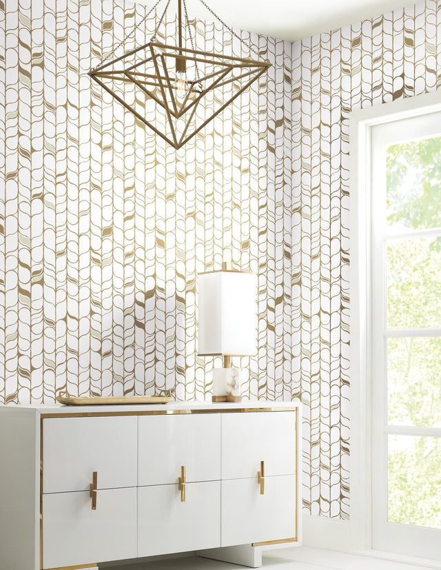 Perfect Petals White & Gold Wallpaper with Modern Organic Petal Motif - York OS4201