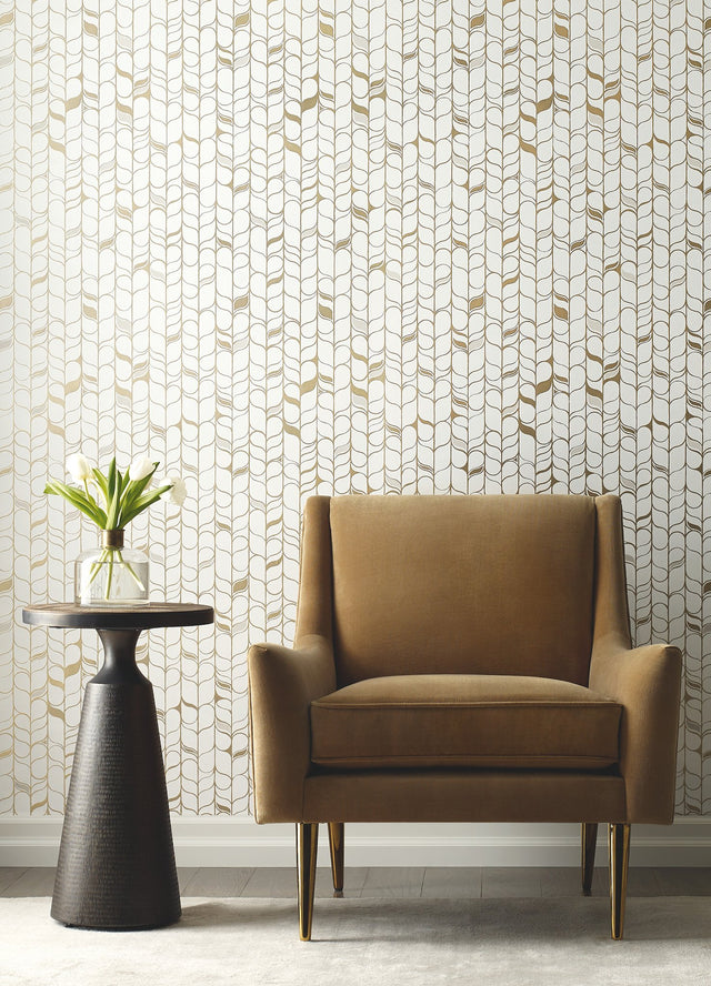 Perfect Petals White & Gold Wallpaper with Modern Organic Petal Motif - York OS4201