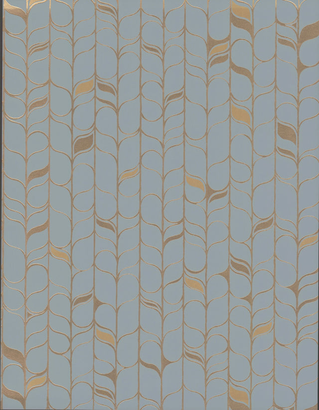 Perfect Petals Blue & Gold Wallpaper with Metallic Organic Stem Motif - York OS4202