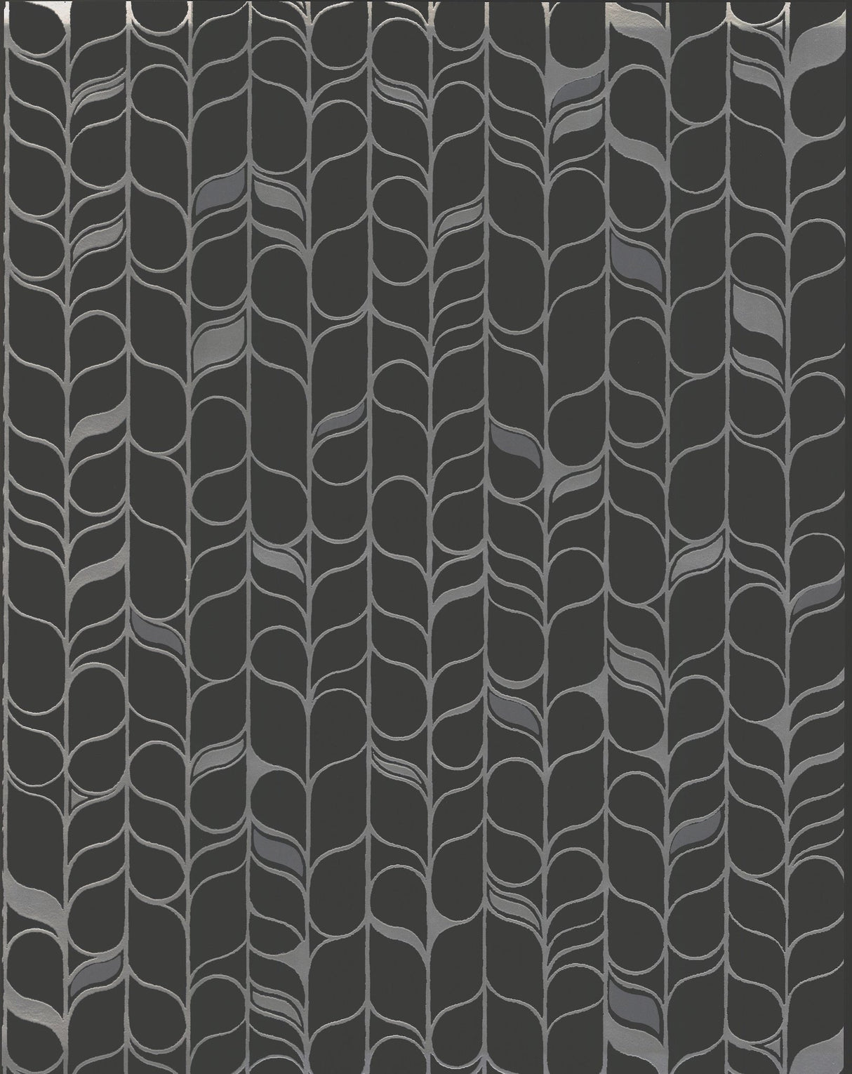 Perfect Petals Black & Silver Wallpaper with Modern Geometric Organic Stems - York OS4205