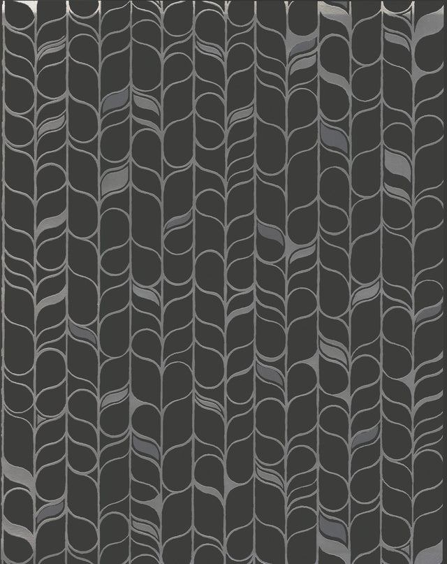 Perfect Petals Black & Silver Wallpaper with Modern Geometric Organic Stems - York OS4205
