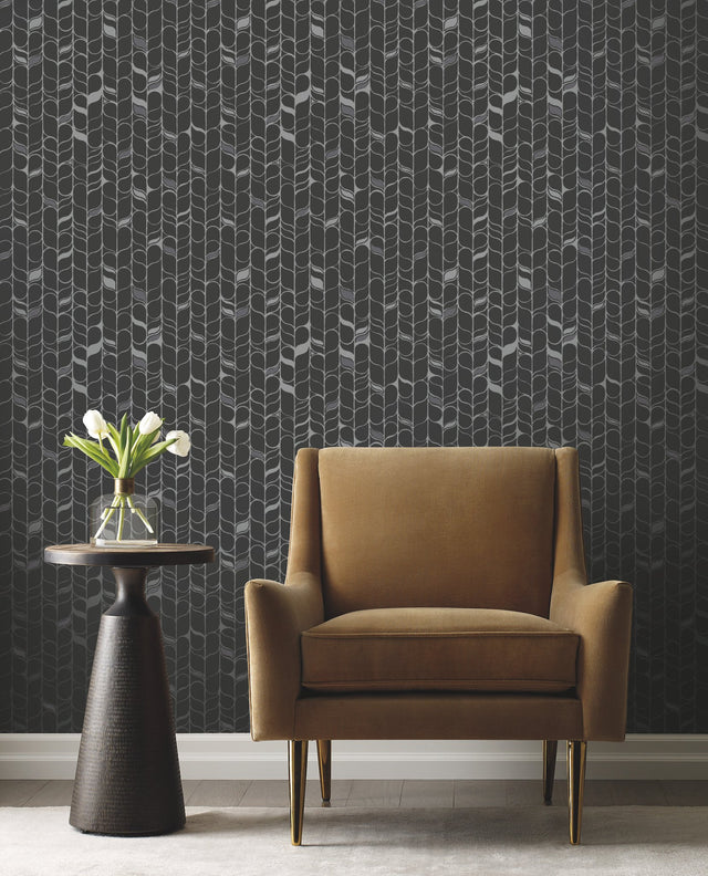 Perfect Petals Black & Silver Wallpaper with Modern Geometric Organic Stems - York OS4205