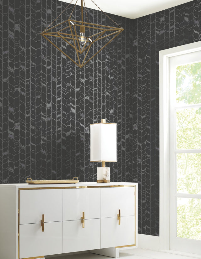 Perfect Petals Black & Silver Wallpaper with Modern Geometric Organic Stems - York OS4205