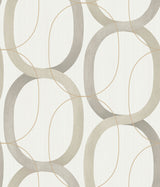 Interlock Taupe Geometric Wallpaper with Metallic Oval Lattice - York OS4211