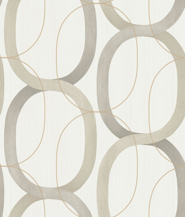 Interlock Taupe Geometric Wallpaper with Metallic Oval Lattice - York OS4211