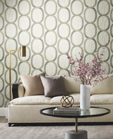Interlock Taupe Geometric Wallpaper with Metallic Oval Lattice - York OS4211