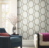 Interlock Taupe Geometric Wallpaper with Metallic Oval Lattice - York OS4211