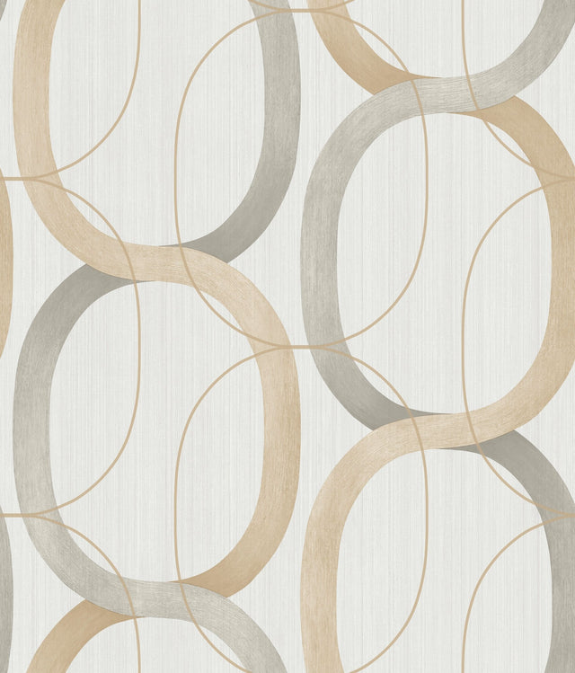 Interlock Dark Taupe Geometric Wallpaper with Metallic Oval Lattice - York OS4212