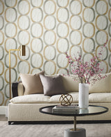 Interlock Dark Taupe Geometric Wallpaper with Metallic Oval Lattice - York OS4212
