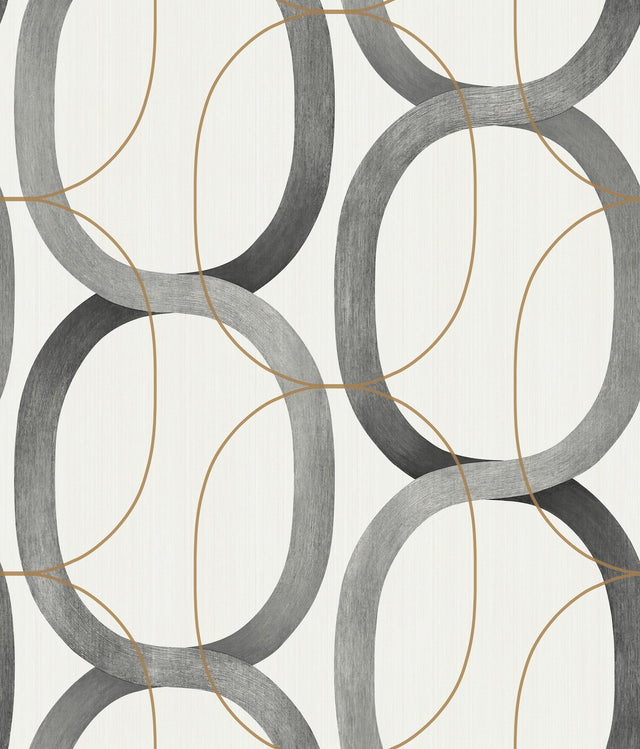 Interlock Black & Gold Geometric Wallpaper with Metallic Oval Lattice - York OS4213