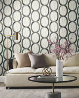 Interlock Black & Gold Geometric Wallpaper with Metallic Oval Lattice - York OS4213