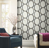 Interlock Black & Gold Geometric Wallpaper with Metallic Oval Lattice - York OS4213