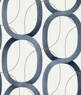 Interlock Navy Geometric Wallpaper with Metallic Oval Lattice - York OS4215