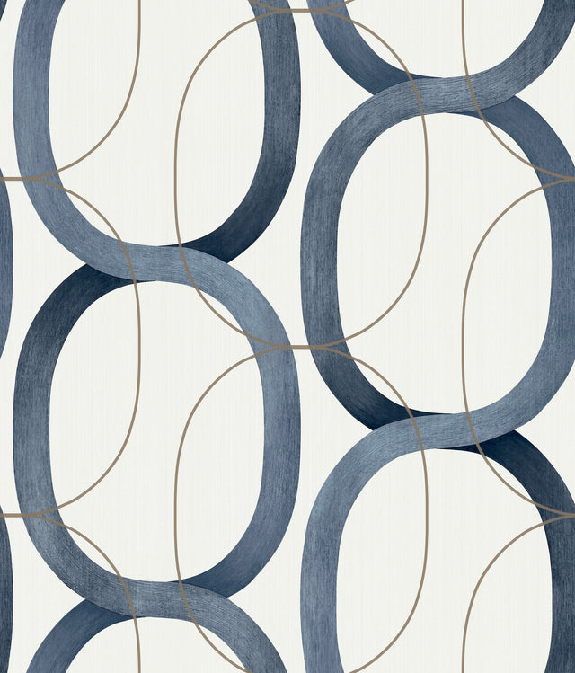 Interlock Navy Geometric Wallpaper with Metallic Oval Lattice - York OS4215