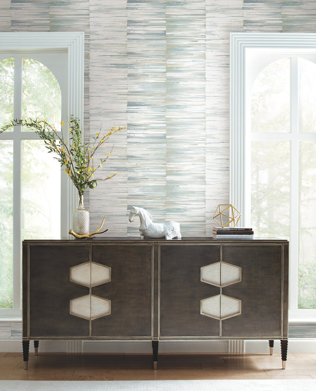 Artist's Palette Cream & Blue Wallpaper with Painterly Geometric Brushstroke Pattern - York OS4233