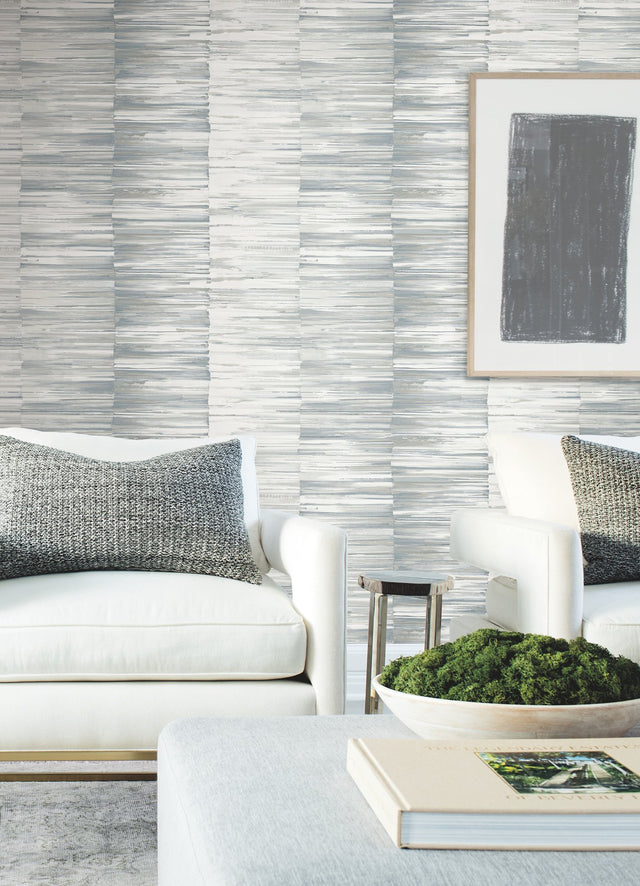 Artist's Palette Blue & Grey Wallpaper with Painterly Brushstroke Stripe - York OS4238