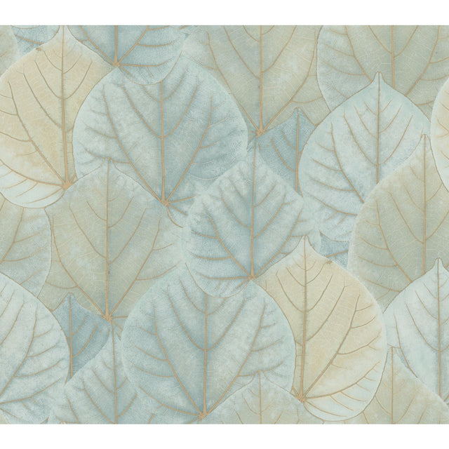 Leaf Concerto Turquoise Wallpaper with Metallic Leaf Motif - York OS4241