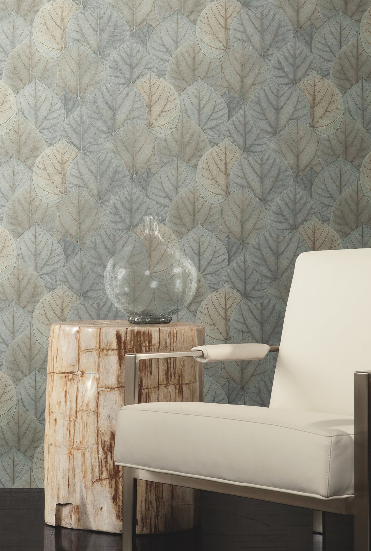 Leaf Concerto Blue & Taupe Botanical Non Woven Wallpaper - York OS4244