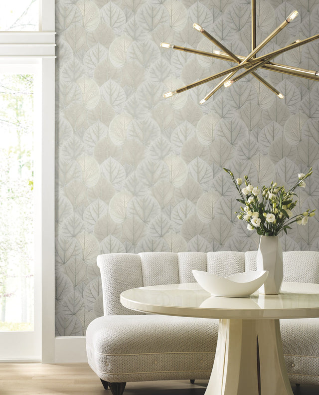 Leaf Concerto Grey Wallpaper with Botanical Leaf Pattern - York OS4246