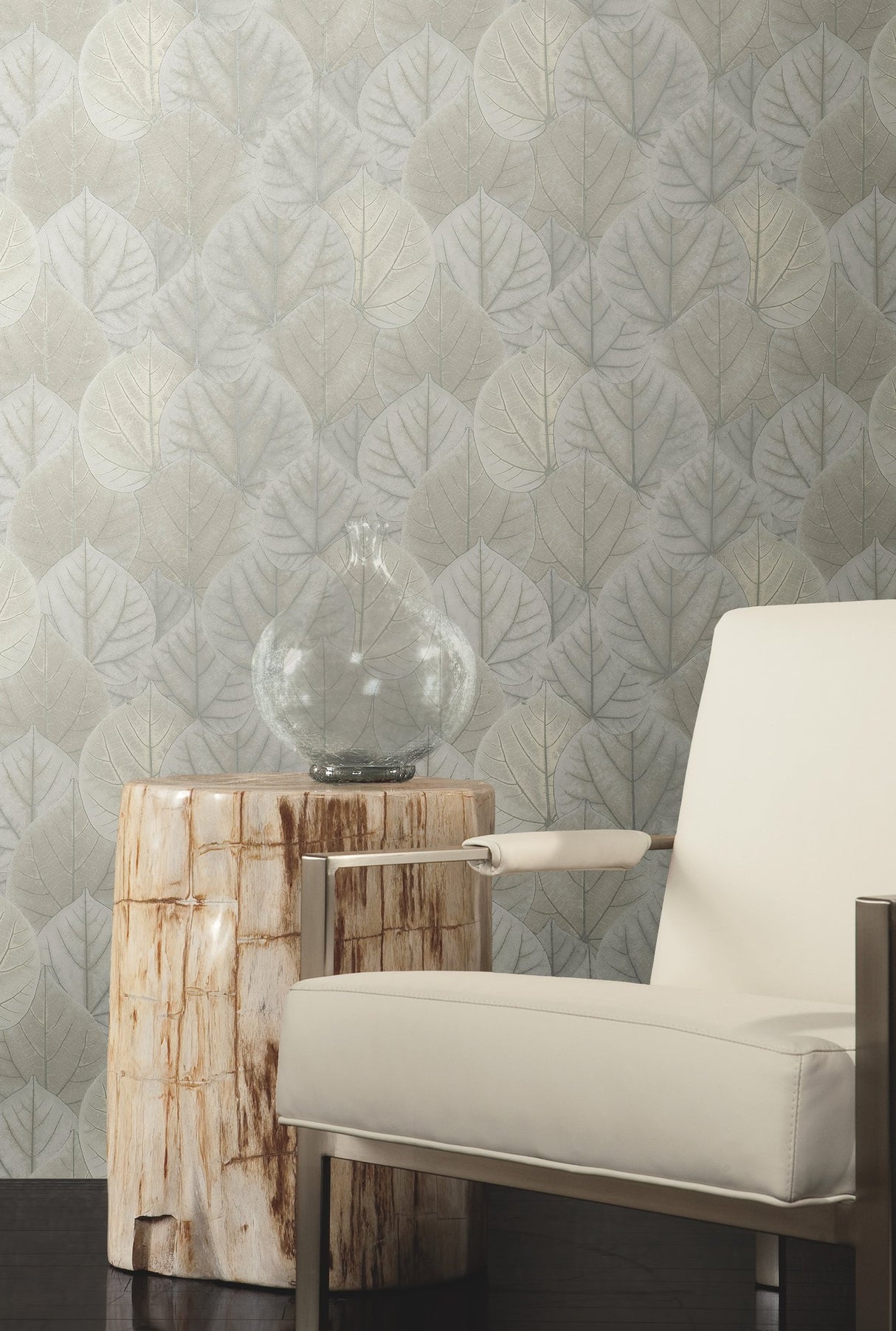 Leaf Concerto Grey Wallpaper with Botanical Leaf Pattern - York OS4246