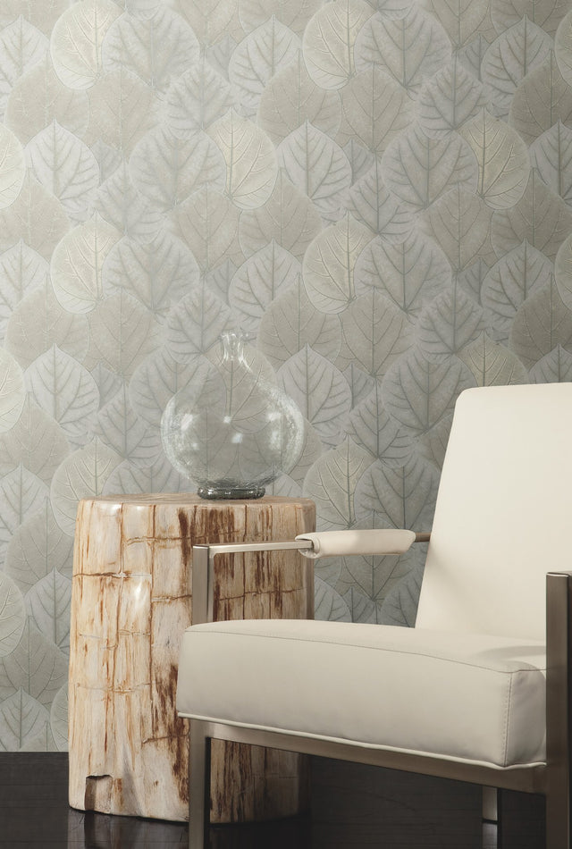 Leaf Concerto Grey Wallpaper with Botanical Leaf Pattern - York OS4246