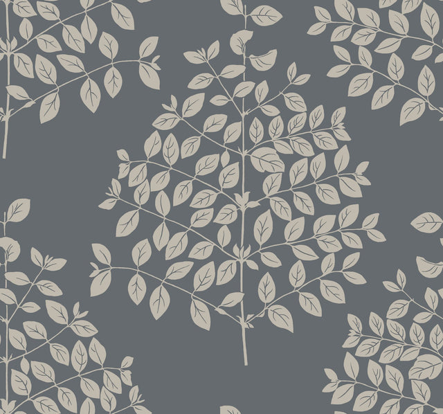 Tender Dark Grey Wallpaper with Botanical Leaf Print - York OS4255