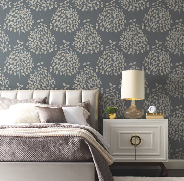 Tender Dark Grey Wallpaper with Botanical Leaf Print - York OS4255