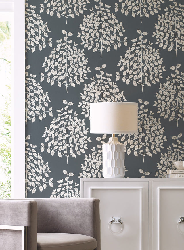 Tender Dark Grey Wallpaper with Botanical Leaf Print - York OS4255
